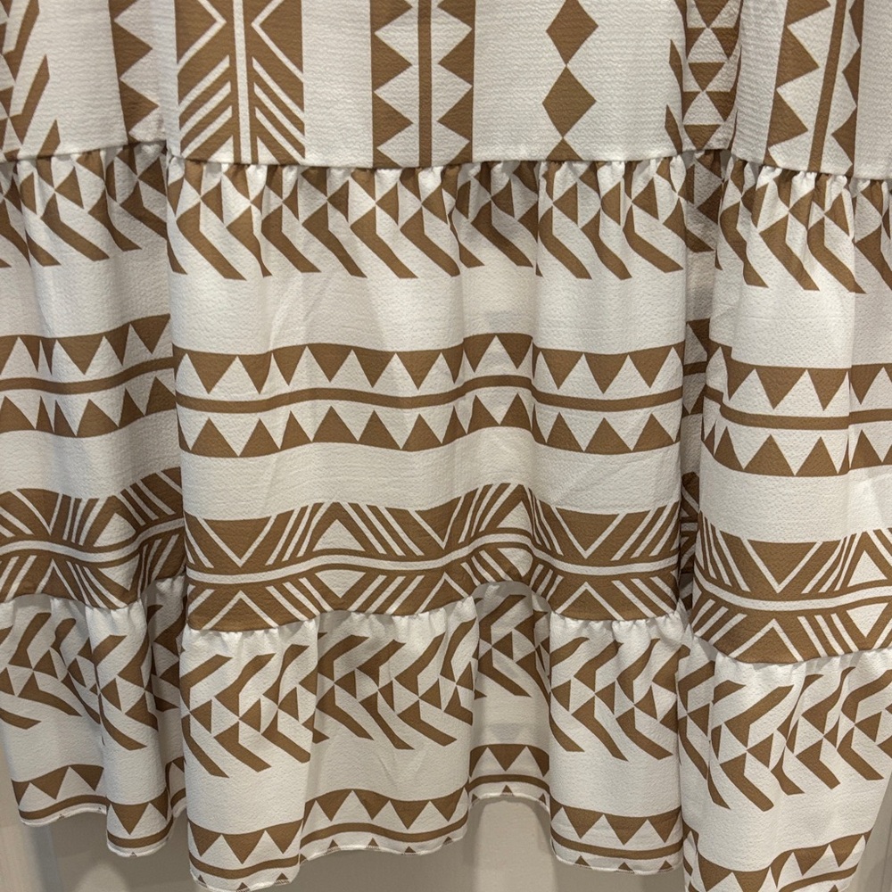 Silk & Salt White and Tan Geometric Print Dress - Picture 3 of 6
